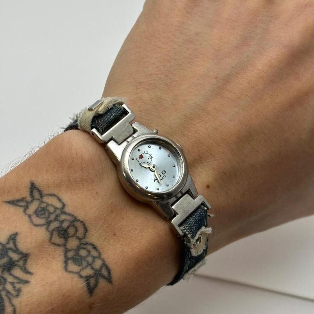 Epic Rare Vintage 2000s Japanese Hello Kitty Denim Mini Wrist Watch Bracelet